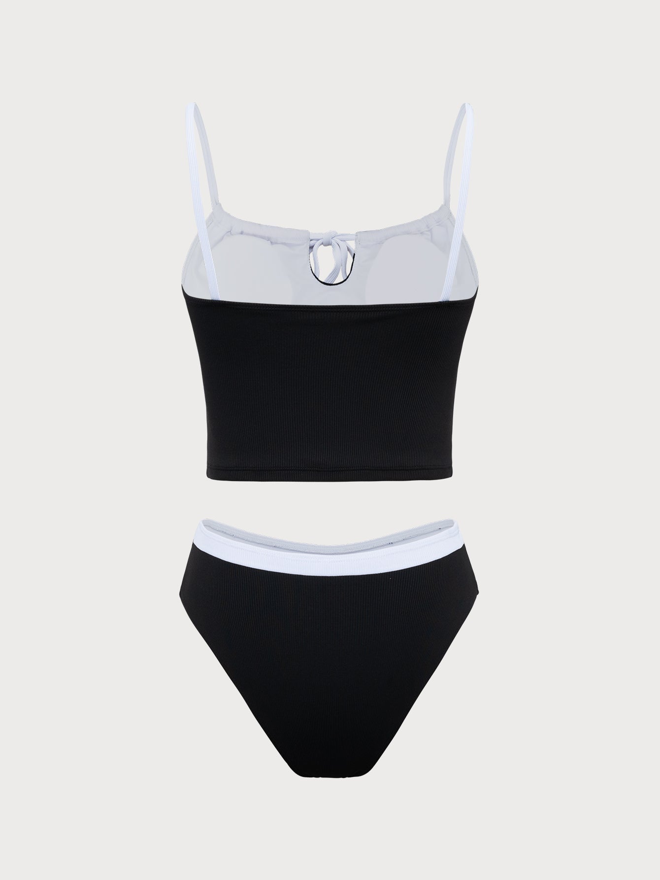 Black Contrast Hollow Tankini Swimsuit