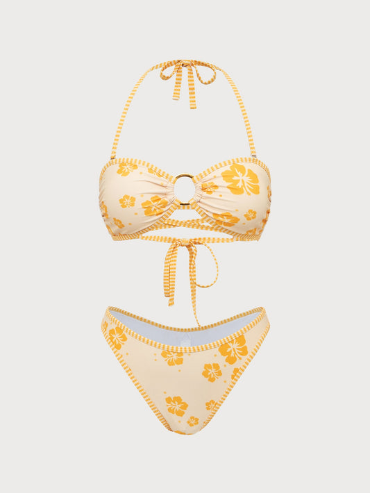 Yellow Contrast Hoop Bikini Set