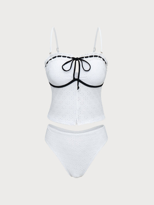 White Lace Retro Tankini Swimsuit