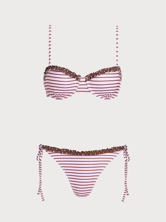Pink Contrast Lace Underwire Bikini Set