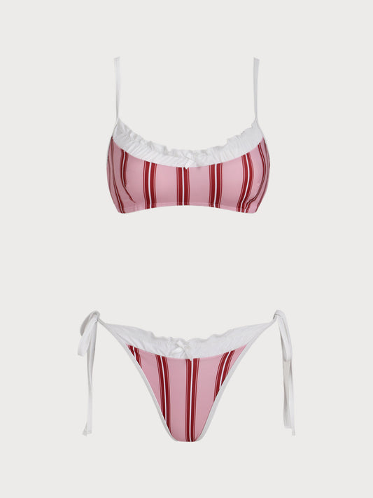 Pink Contrast Stripe Print Bikini Set