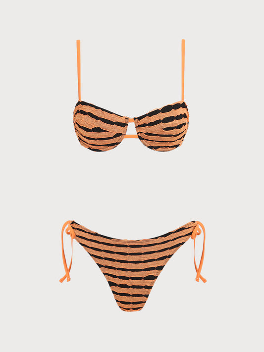 Orange Knit Contrast Underwire Bikini Set