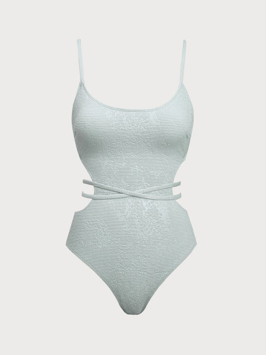 Grey Embossed Cross Strap Swimsuit
