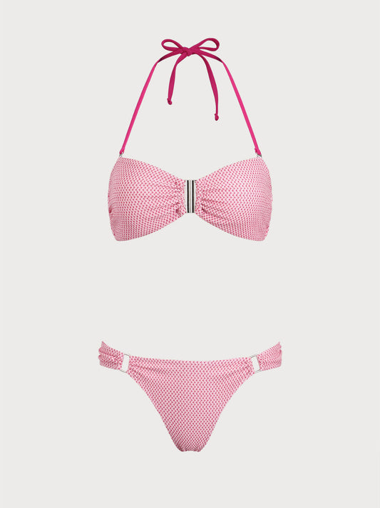 Pink Knit Front Button Bikini Set