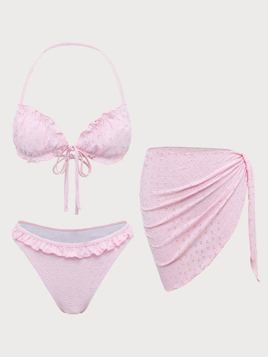 Pink Front Tie Ruffle Bikini Set