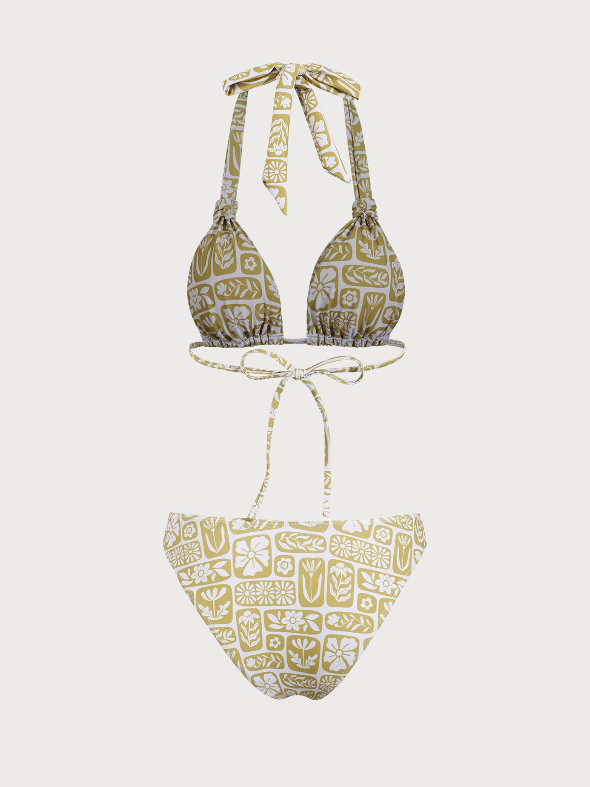 Khaki Geometric Print Bikini Set