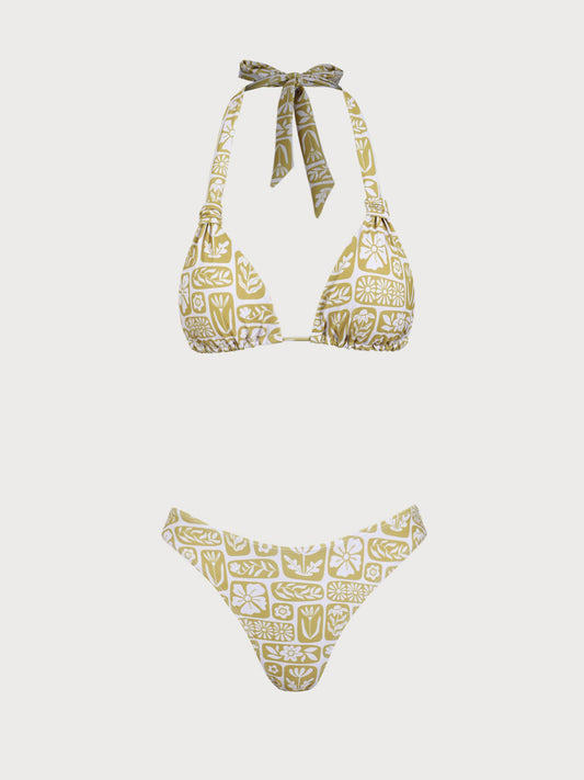 Khaki Geometric Print Bikini Set