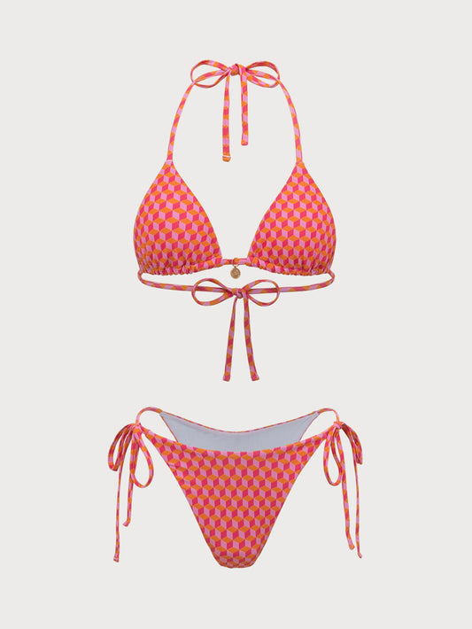 Pink Geometric Print Bikini Set