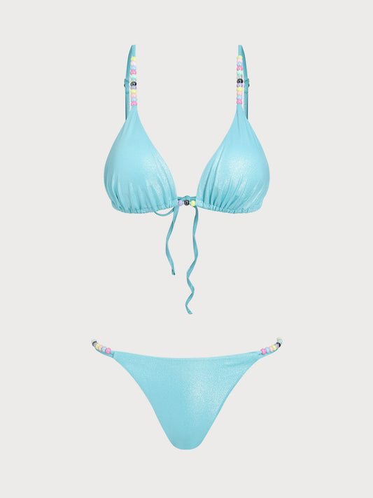 Blue Glitter Color Beaded Bikini Set