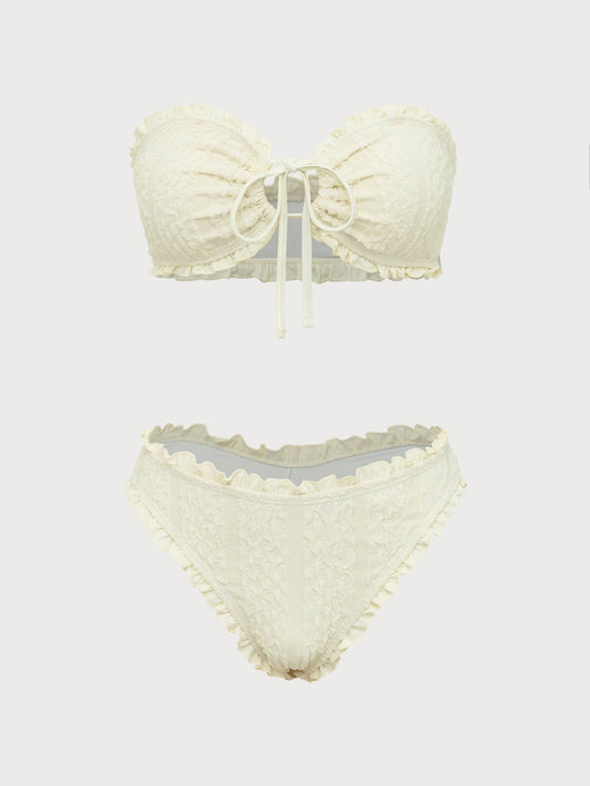 Off White Hollow Binding Bikini Set