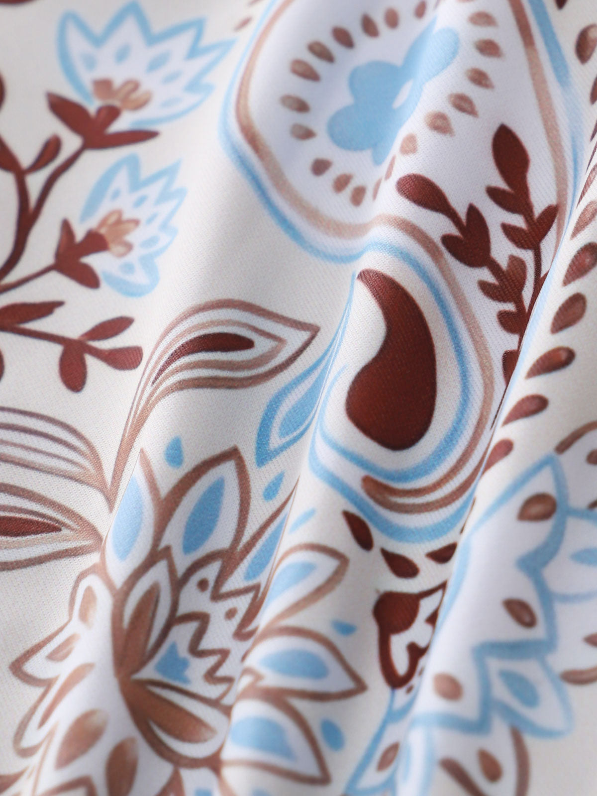 Khaki Paisley Print Contrast Tankini Set