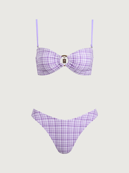 Purple Plaid O-Ring Bikini Set