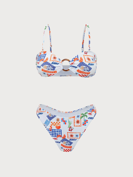 White Printed O-Ring Bikini Set