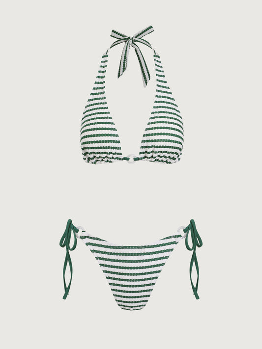 Green Jacquard Halter Bikini Set