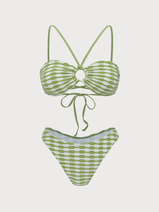 Green O-Ring Contrast Bikini Set