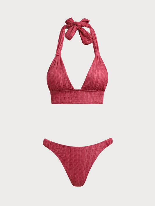Rose Red Ruched Bikini Set