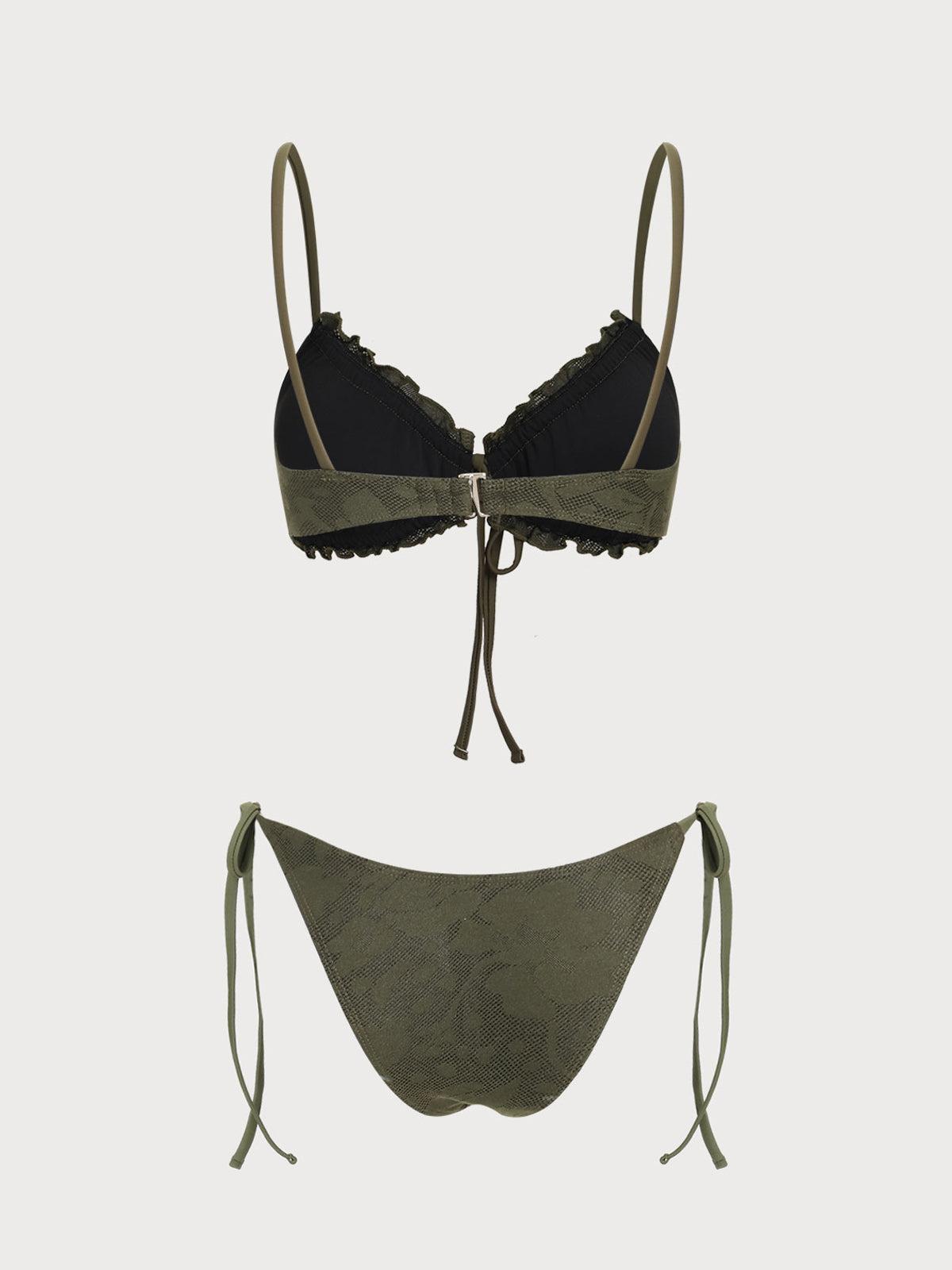 Army Green Ruffle Front Tie Bikini Set
