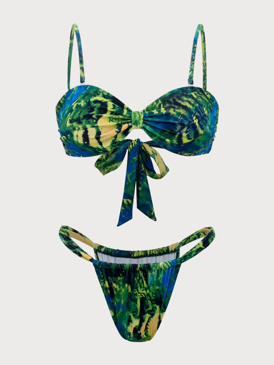 Green Tie Dye Halter Bikini Set