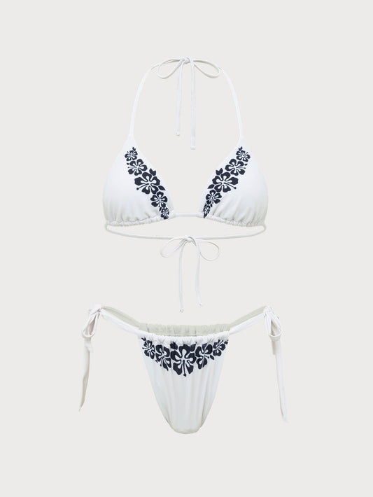 White Tropical Print Bikini Set