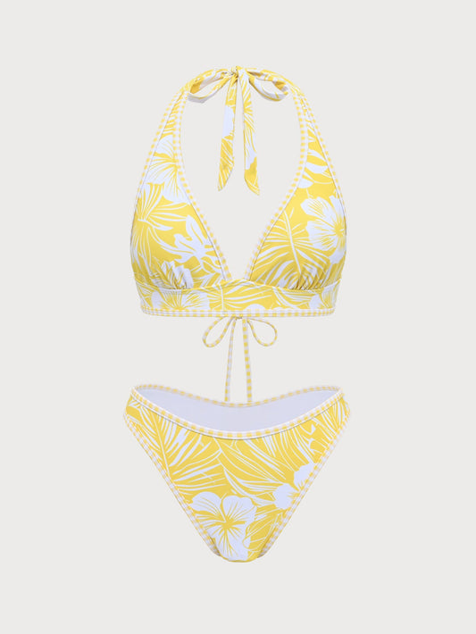 Yellow Tropical Print Bikini Set