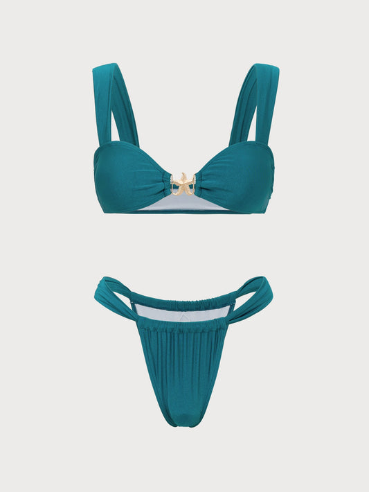 Blue Vintage Metallic Decoration Bikini Set