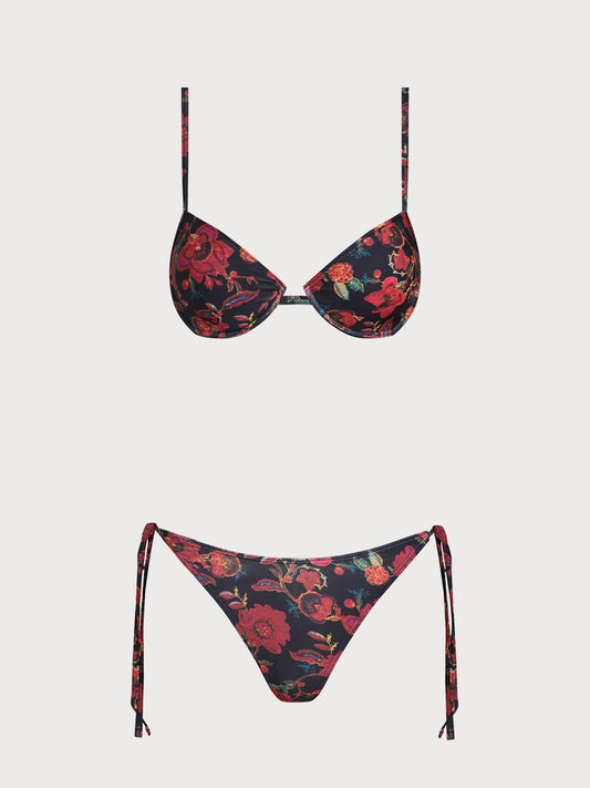 Black Vintage Print Underwire Bikini Set