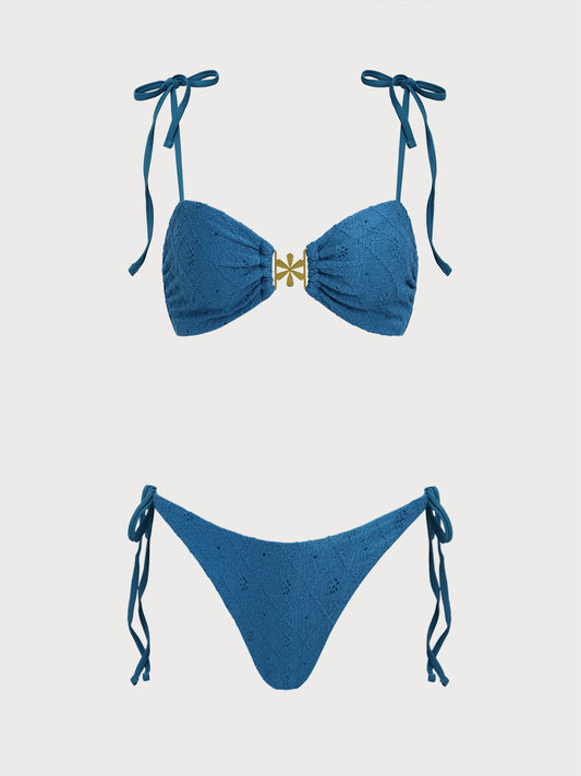 Blue Bow Flower Decoration Bikini Set