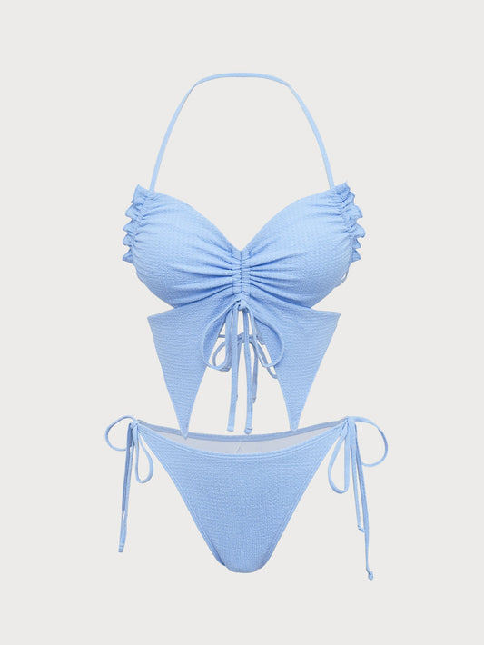 Blue Butterfly Ruched Tankini Swimsuit