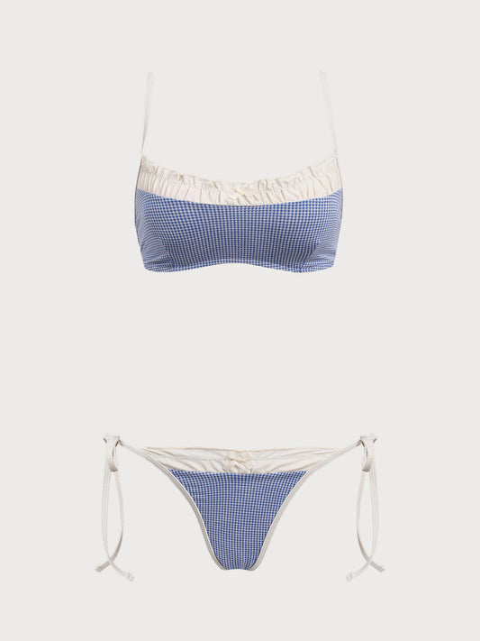 Blue Vintage Small Plaid Bikini Set