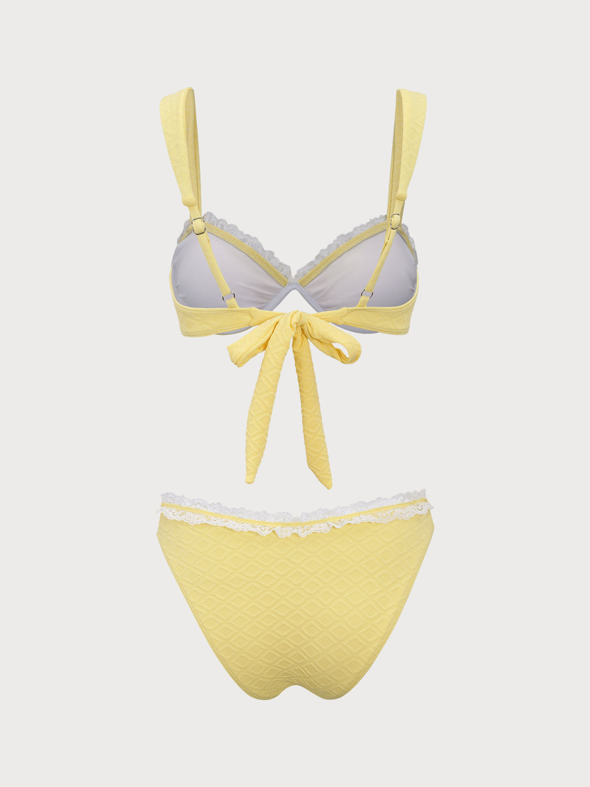 Yellow Underwire Contrast Lace Bikini Set