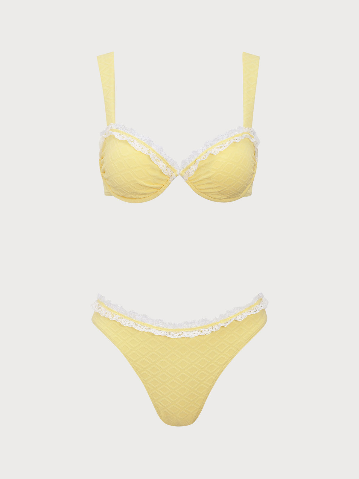 Yellow Underwire Contrast Lace Bikini Set