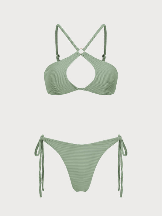 Grey Green Cutout Crossover Bikini Set