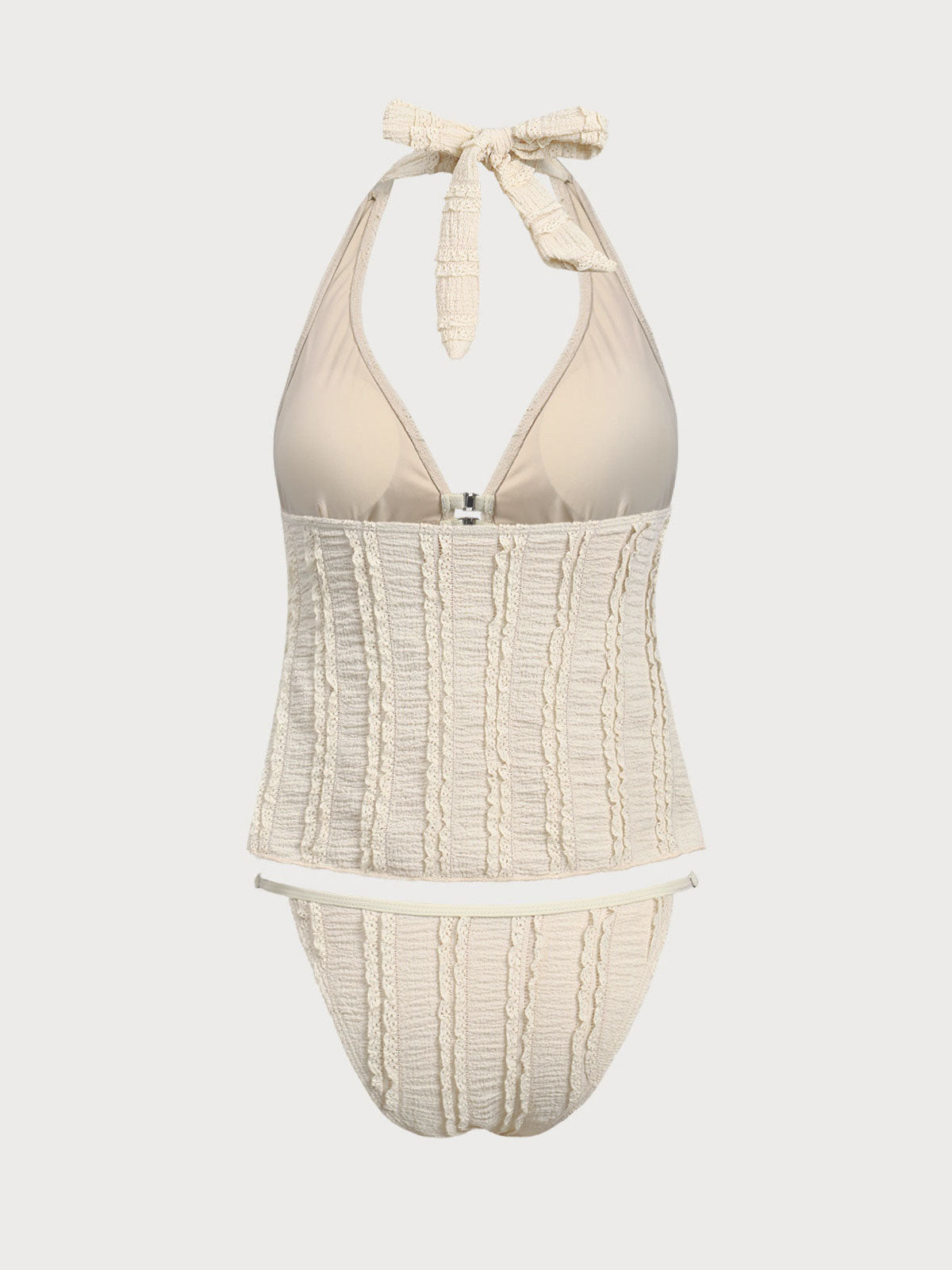 Light Yellow Deep V Front Button Tankini Swimsuit