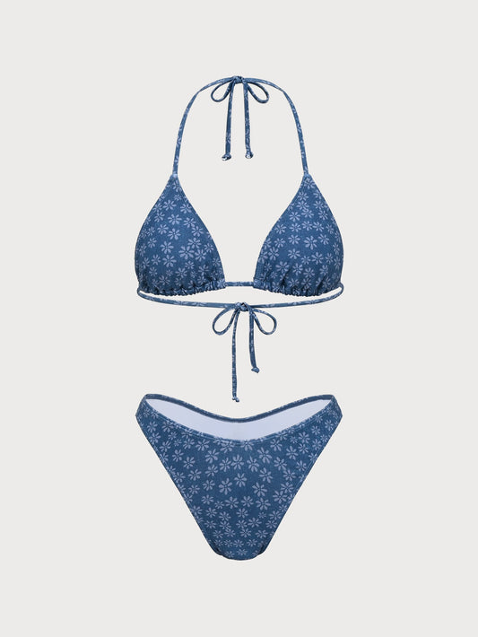Faux Denim Print Bikini Set