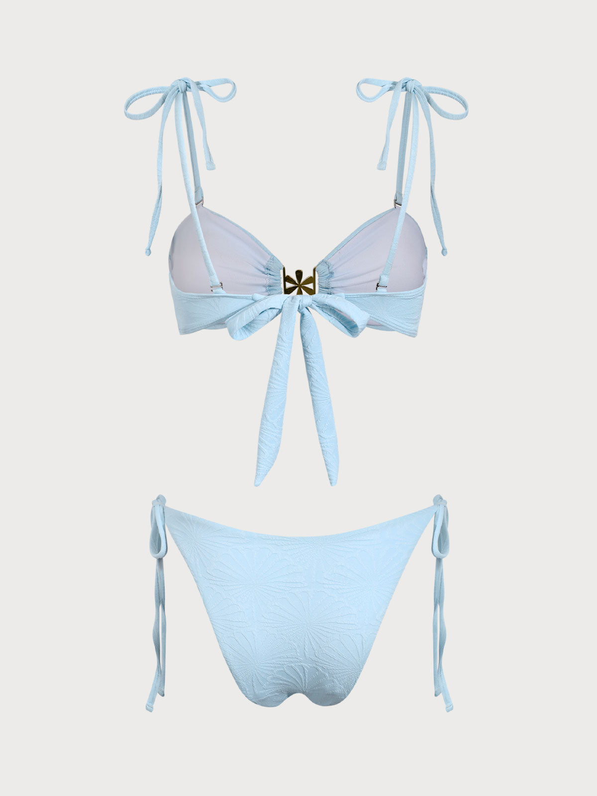 Light Blue Textured Floral Tie Bikini Set