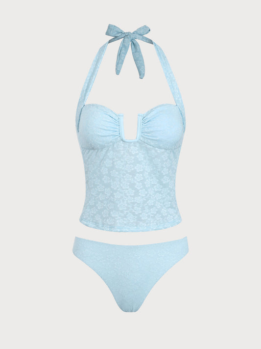 Light Blue Floral Tankini Swimsuit