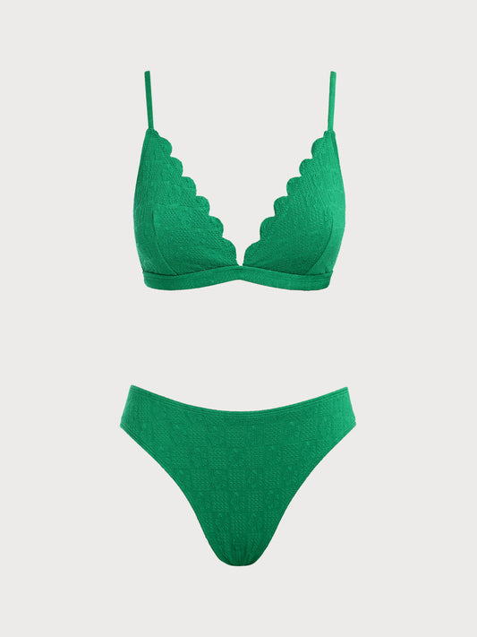 Green Floral Wave Edge Bikini Set