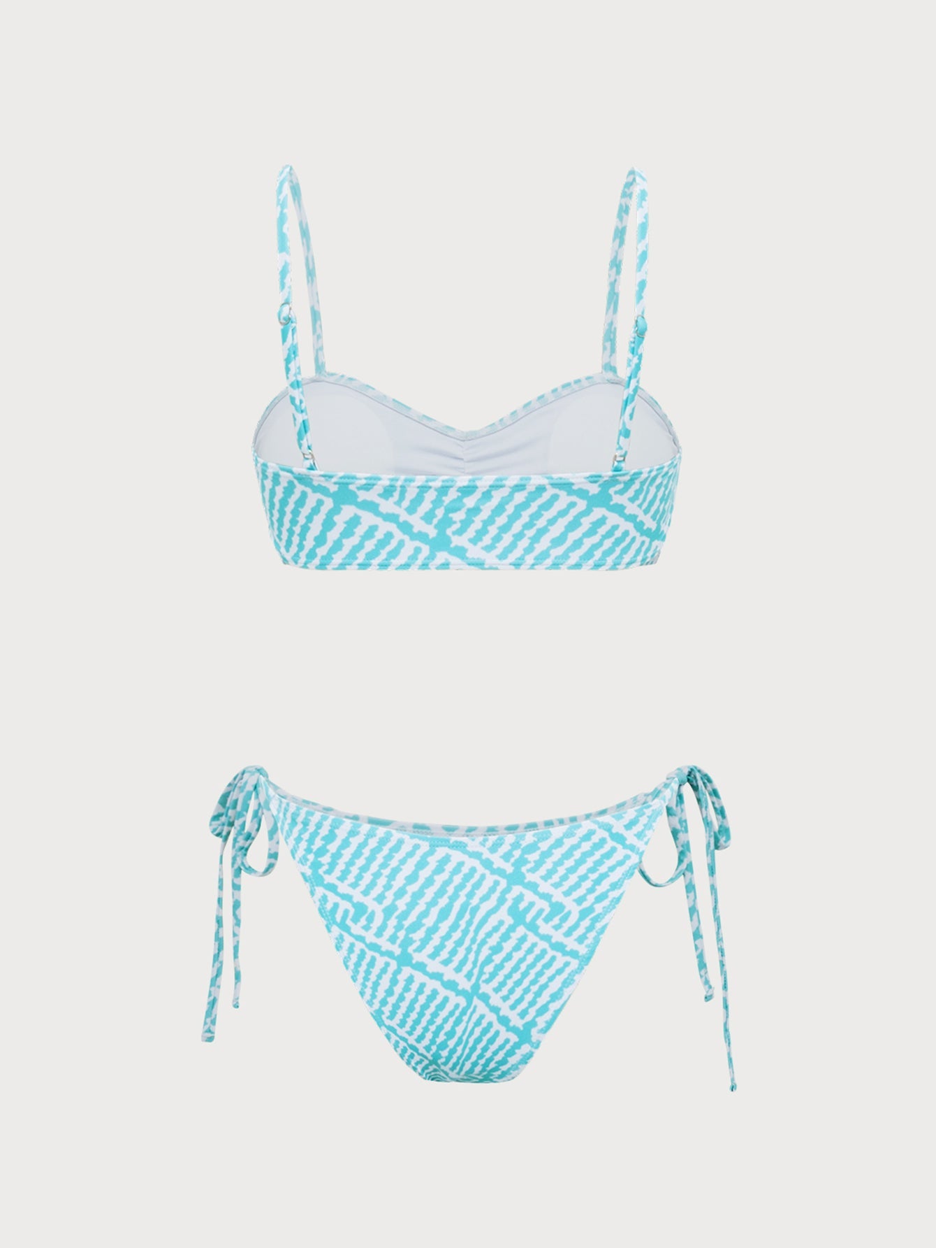 Light Blue Geometric Print Ruched Bikini Set
