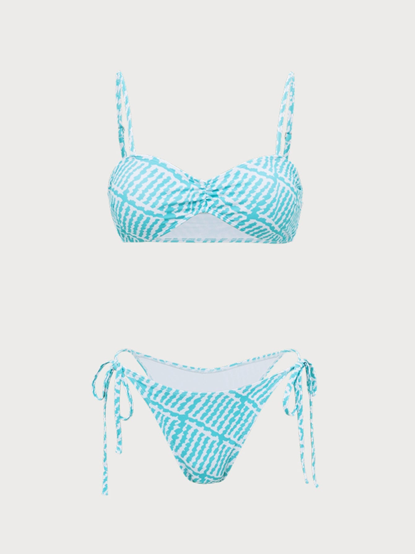 Light Blue Geometric Print Ruched Bikini Set