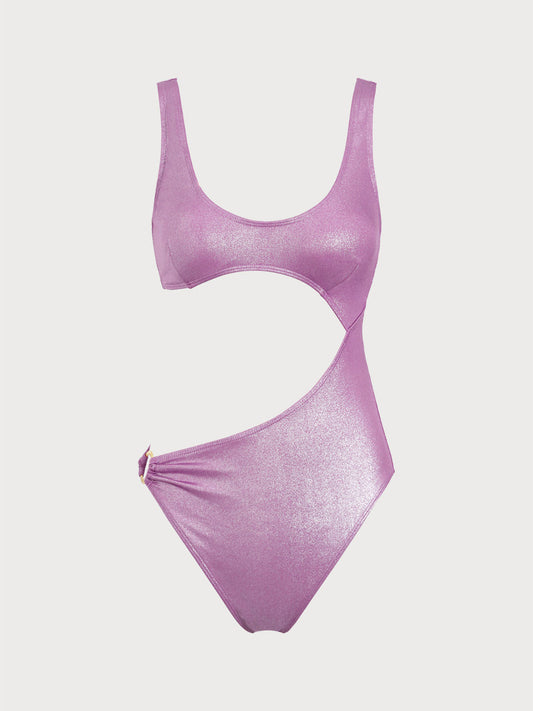 Purple Glitter Irregular Ring Bikini Set
