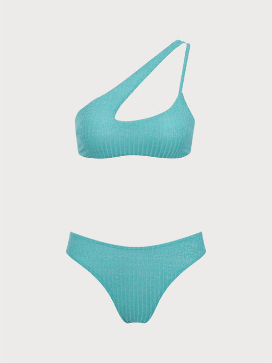 Malachite Green Pit Strip One Shoulder Bikini Set