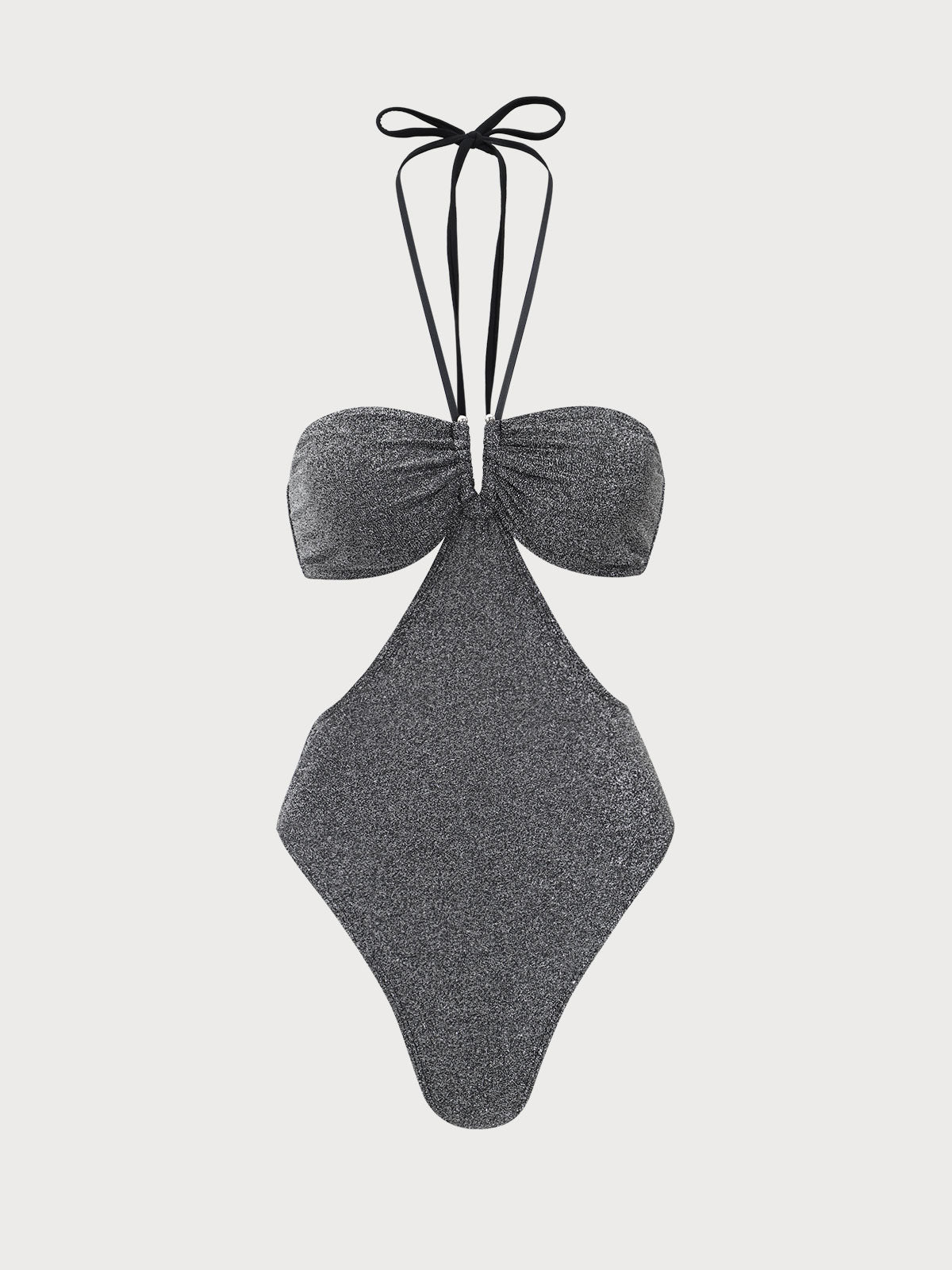 Black Glitter U-Shaped One-Piece Swimsuit