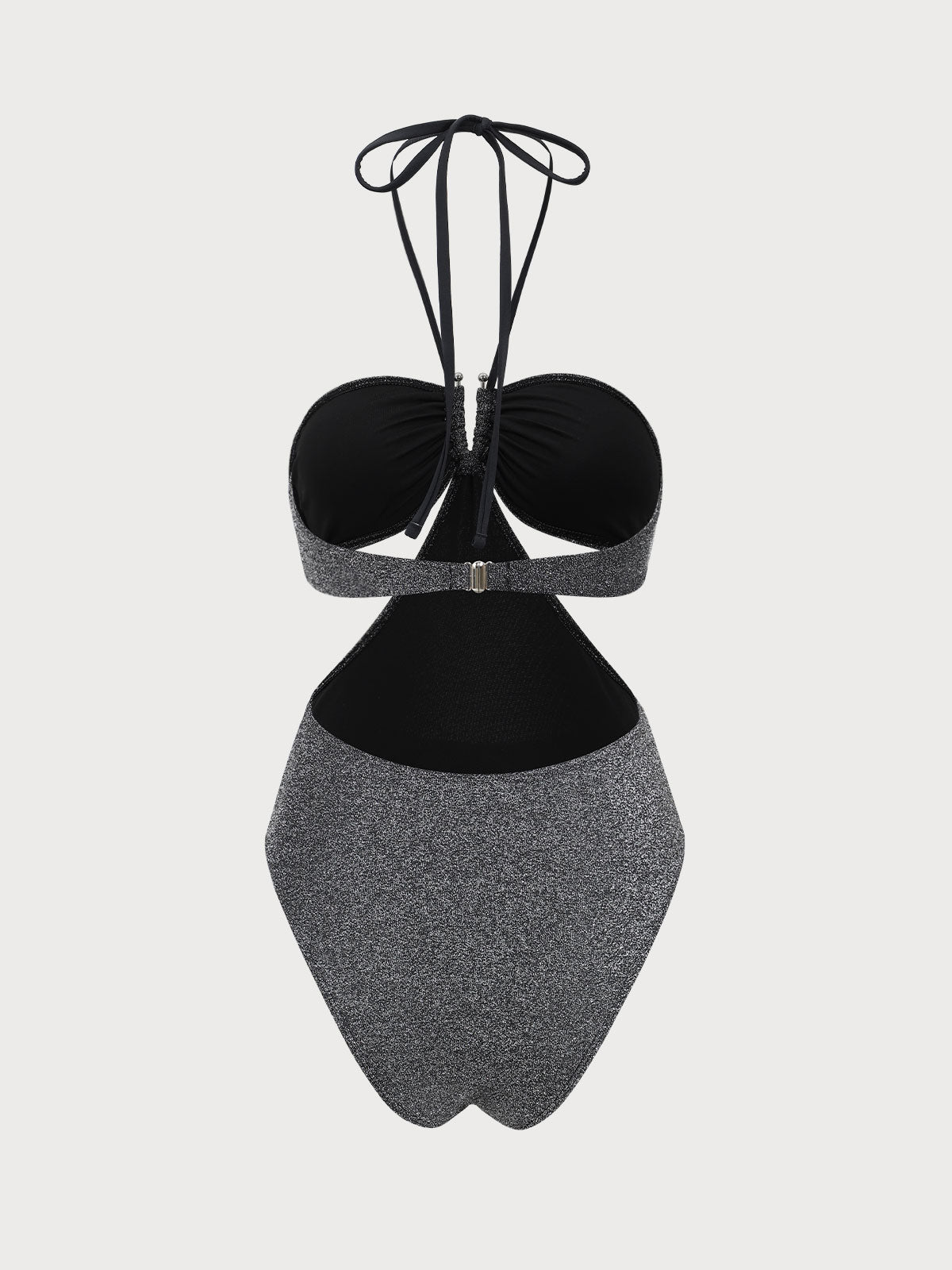 Black Glitter U-Shaped One-Piece Swimsuit