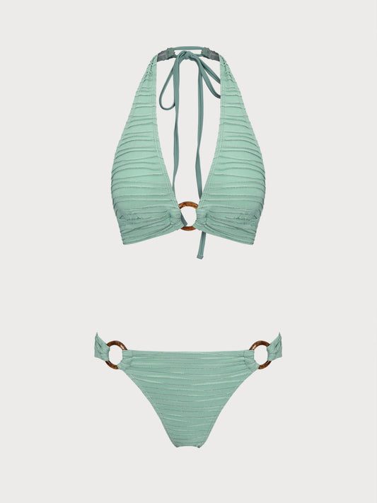 Cyan Glitter Wave Pattern Bikini Set