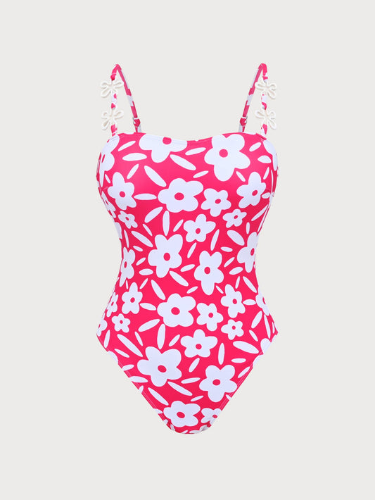 Pink Hollow Flower One-Piece Swimsuit