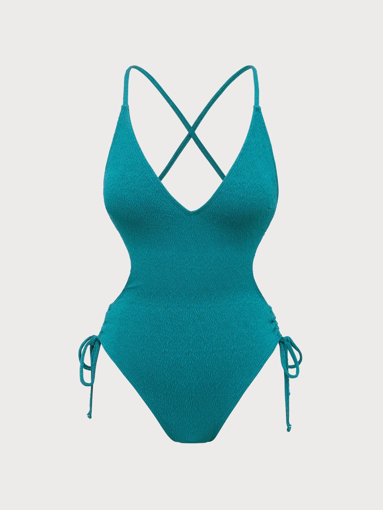 Blue Hollow Lace-Up One-Piece Swimsuit