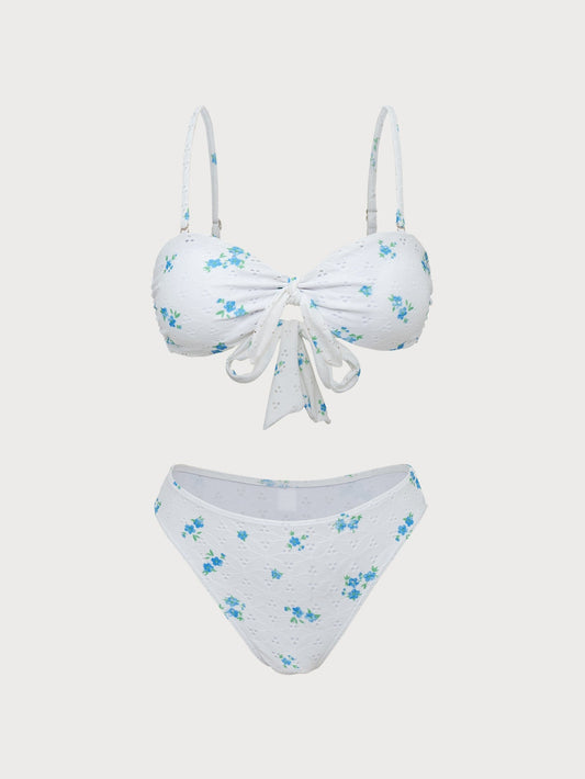 White Hollow Print Bikini Set