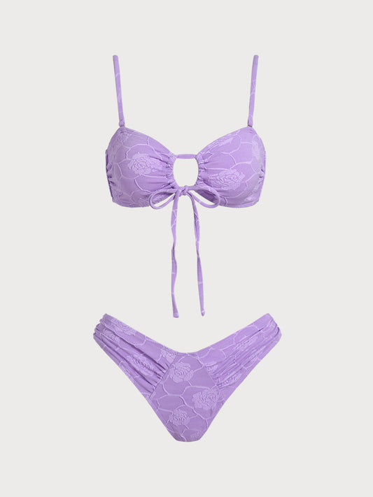 Purple Hollow Ruffle Bikini Set
