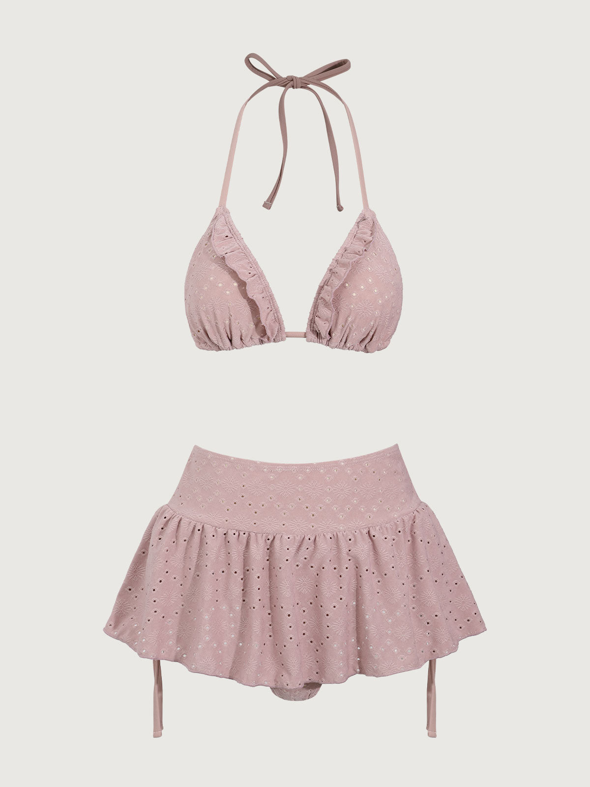 Pink Ruffle Bikini Three Piece Suit