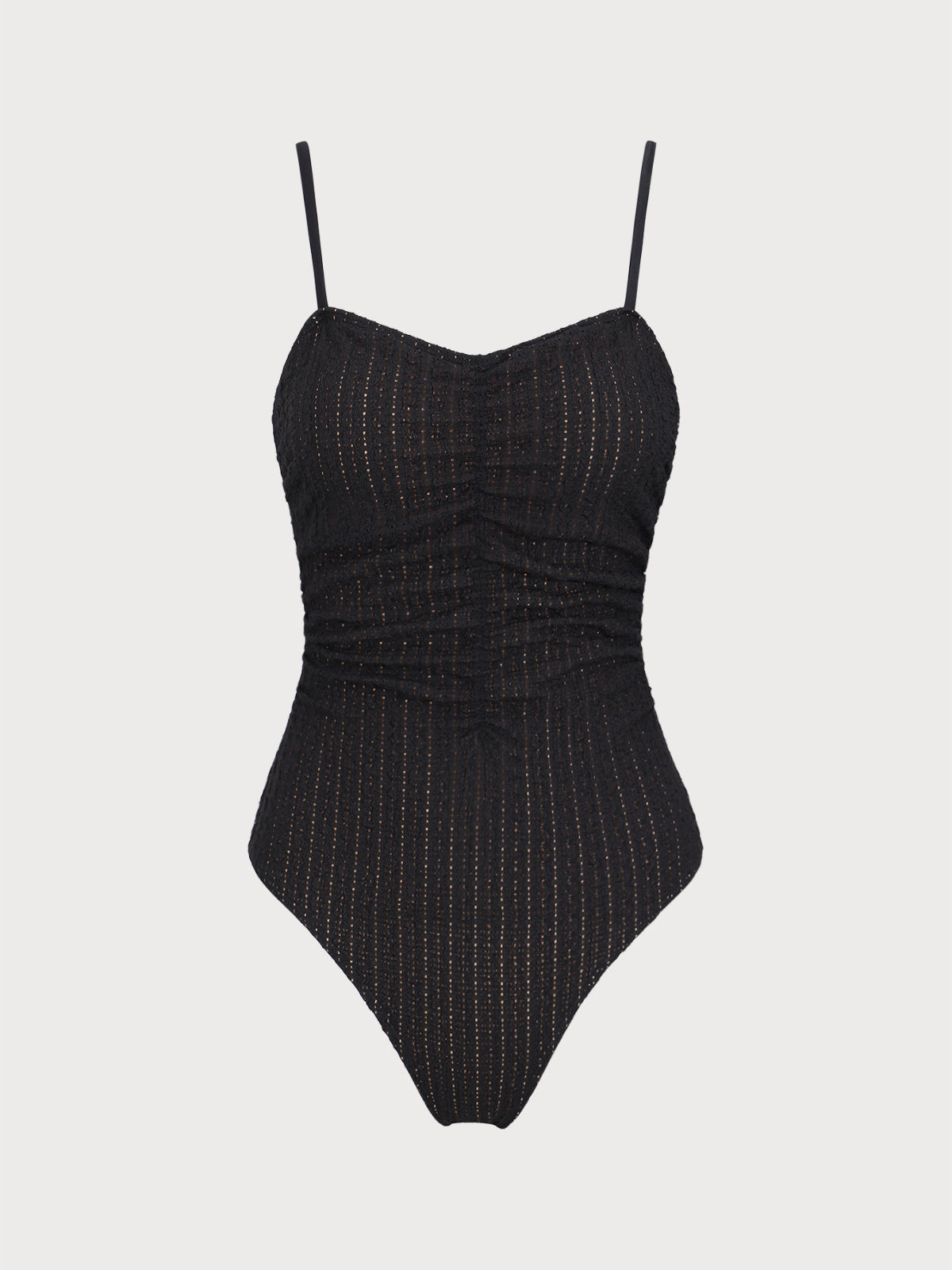 Black Hollow Wrinkled One-Piece Swimsuit